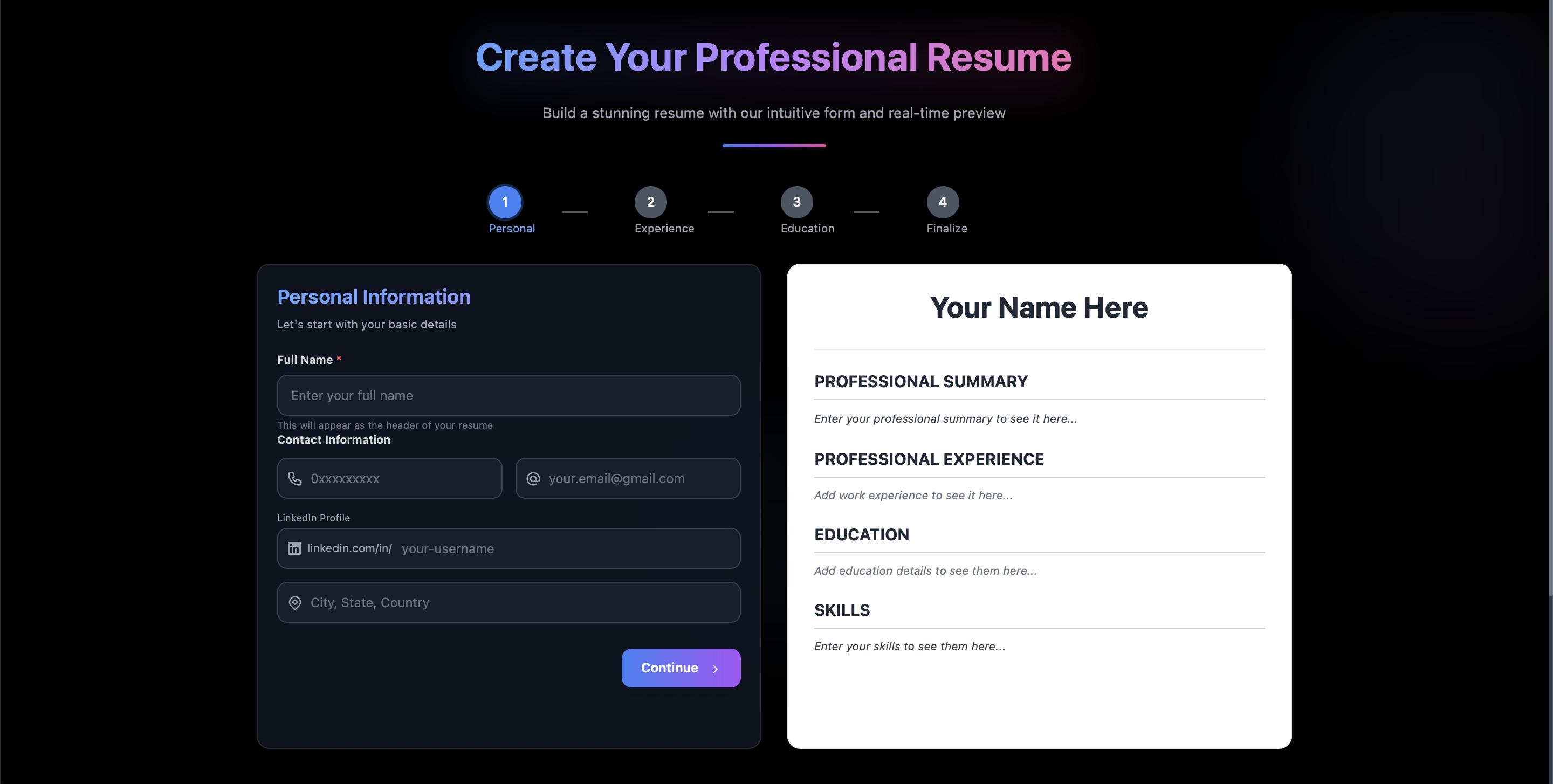 AI简历生成界面